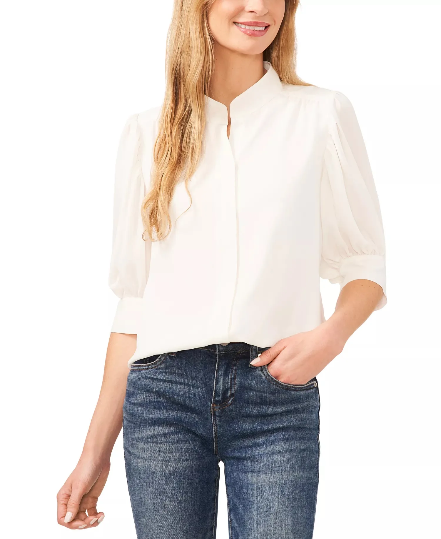 CeCe Women's 3/4-Sleeve Collared Button-Down Top